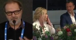 Lacrime durante la conferenza stampa di Sanremo 2020 per Antonella Clerici dopo le parole del direttore di Rai 1. Il video