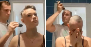Il ragazzo rade la testa della ragazza a causa dell’alopecia solo per radersi immediatamente dopo anche lui