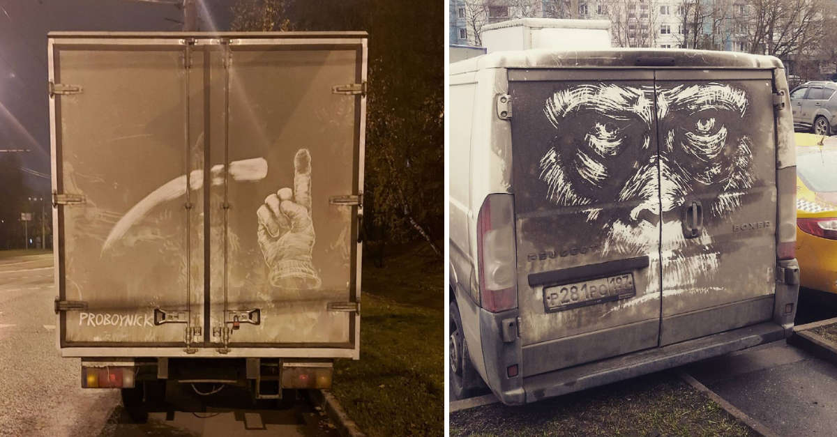 21 Foto dell’artista che crea opere d’arte con lo sporco dei veicoli 21 Foto dell’artista che crea opere d’arte con lo sporco dei veicoli