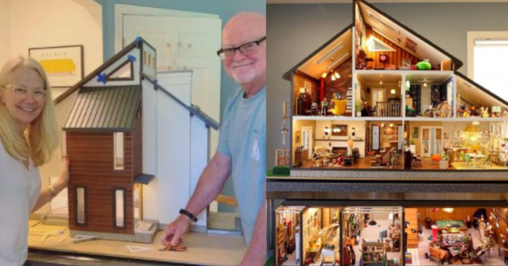 8 foto che mostrano una casa delle bambole da sogno realizzata da una coppia in 2 anni e mezzo di lavoro