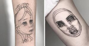 24 tatuaggi realizzati con tratti sovrapposti il cui risultato talvolta è psichedelico