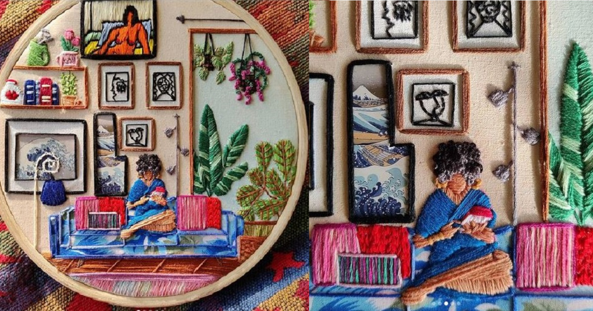 11 telai trasformati ad arte da un’artista che attravero il ricamo racconta delle storie 11 telai trasformati ad arte da un’artista che attravero il ricamo racconta delle storie