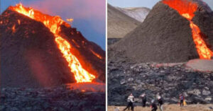 Riprendono le persone che giocano accanto ad un vulcano in eruzione, il video straordinario diventa virale