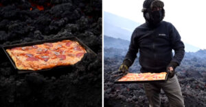 Un uomo in Guatemala prepara pizze sulla lava di un vulcano attivo e invita i suoi amici