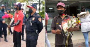 Papà regala fiori agli agenti di polizia che hanno ritrovato sua figlia