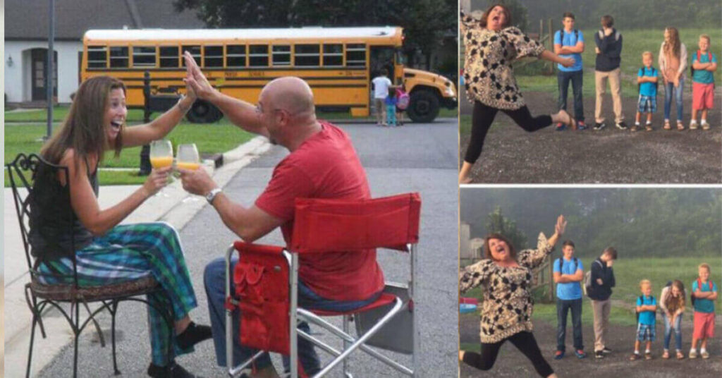 19 foto divertenti di genitori che festeggiano il rientro a scuola dei loro figli