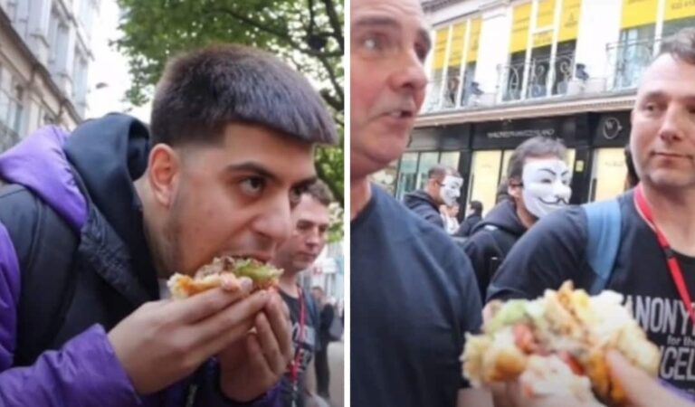 L’influencer mangia un hamburger “gigante” davanti ai vegani; il video diventa virale