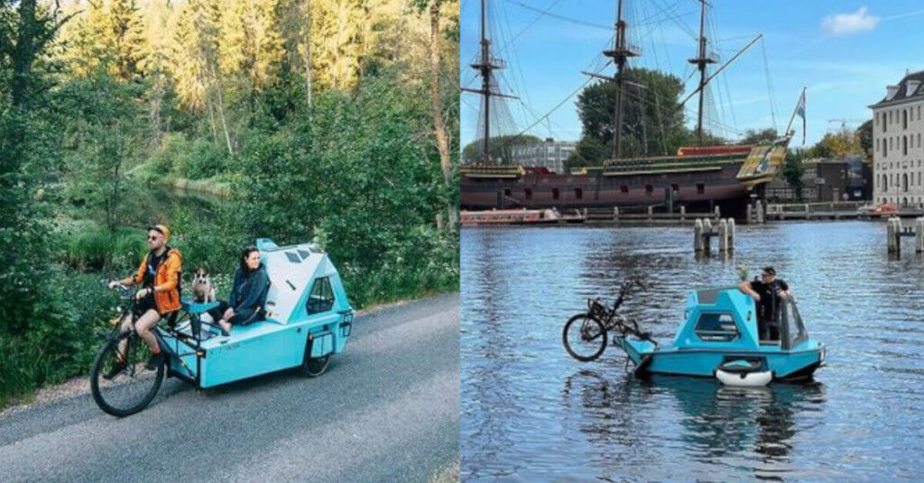 Un caravan-bici capace di trasformarsi in barca: foto e video