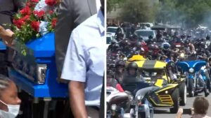 Centinaia di motociclisti si riuniscono per scortare il bambino di 2 anni al suo luogo di riposo