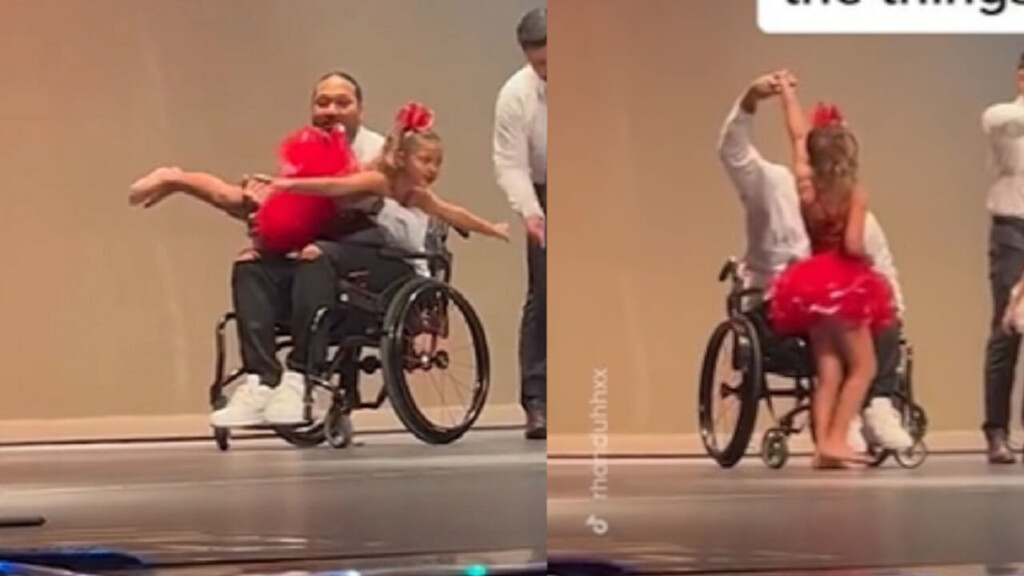 Un padre su una sedia a rotelle emoziona milioni di persone quando ballando con sua figlia